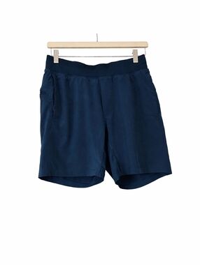 Lululemon T.H.E. Linerless Shorts 7” Blue Mens M Gym Training Zip Pocket